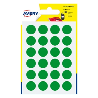 Imagen de Avery España PSA15V Bolsas de gomets verdes, medida 15 mm, Total 168 gomets, color verde