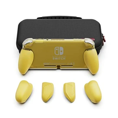 Imagen de Skull &amp; Co. GripCase Lite Bundle: A Comfortable Protective Case with Replaceable Grips [to fit All Hands Sizes] for Nintendo Switch [with Carrying Yellow
