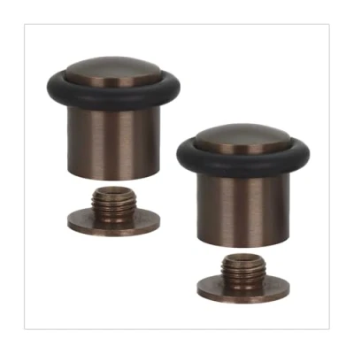 Imagen de EVI Herrajes Pack 2 Topes para Puerta Ø24x30 mm Latón Acabado Rústico Goma Negra Incluye Tornillo + Taco de Sujeción Mod. I 108 RU