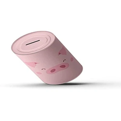 Imagen de FISURA Hucha Cerdito sin tapón. Lata para Regalo Gracioso. Original Rosa de Acero. Redonda Cerdito. Medidas : 10 x 15 centímetros.