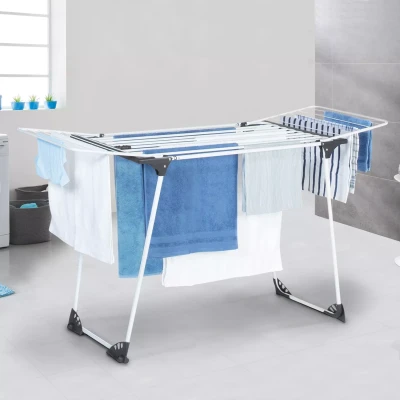 Imagen de Perchero plegable y extensible, de 160 a 211 cm, gris blanco
