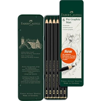 Imagen de Faber Castell 115207. Estuche de metal con 6 lápices Pitt Graphite Matt en 2B, 4B, 6B, 8B, 10B, 12B