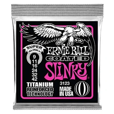 Imagen de Ernie Ball Super Slinky RPS Cuerdas para guitarra eléctrica, titanio, revestidas, calibre 9 42