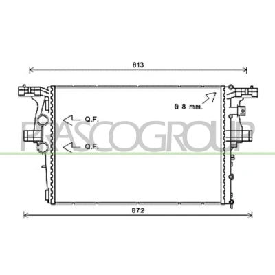 Imagen de PRASCO FT929R002 Radiador, refrigeración del motor Aluminio 640 440 32 Con acoplamientos rápidos Aletas soldadas