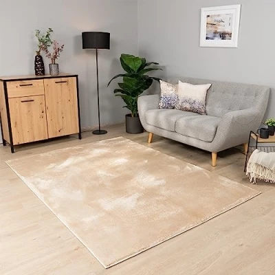 Imagen de Paco Home Alfombra Salon De Habitacion Pelo Corto Se Puede Lavar En La Lavadora Lisa Suave, Tamaño:200x280 cm, Color:Beige Oscuro