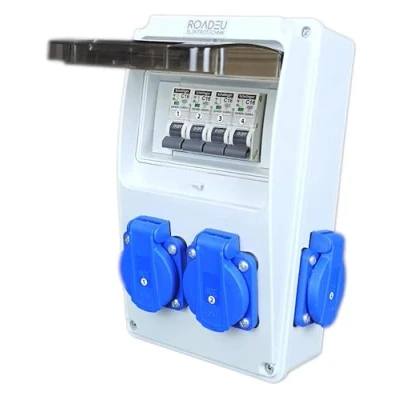 Imagen de RoadEu Distribuidor de Corriente 230 V 4 enchufes Schuko con Interruptor interruptores C 16 A Cableado, para Interiores y Exteriores