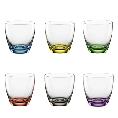 Imagen de Bohemia cristal 093 006 165 «Viva Colori» Juego de 6 vasos (aprox. 300 ml con base decorativa colores en azul, amarillo, verde, rojo, gris ahumado, violeta