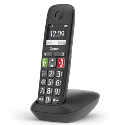 Imagen de Gigaset E290 Teléfono inalámbrico para personas mayores con botones grandes pantalla grande, de marcación directa, función amplificador una escucha extra fuerte, negro