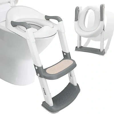 Imagen de Royouzi Adaptador WC Niños con Escalera, Reductor de Aprendizaje, Bebe Plegable Portatil Infantil Asiento Inodoro Escalón Ancho Antideslizante Bebés Orinales Asientopara 1 7 años