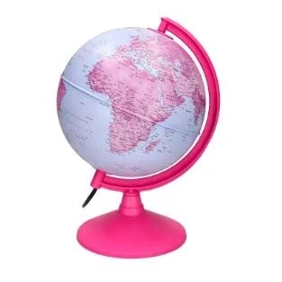 Imagen de Globo terraqueo con luz fisico y politico diametro 20 cm Color rosa. Esfera física política de diámetro. rosa, base meridiano plástico.