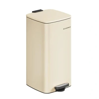 Imagen de SONGMICS Cubo de Basura, Basura 30 L, Cocina Acero Inoxidable, con Interior, Cierre Suave y Permanece Abierto, Beige Arena LTB593A02