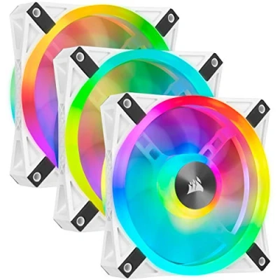 Imagen de Corsair iCUE QL120 RGB, Ventilador LED RGB , 102 Direccionables Individualmente, De Hasta 1500 RPM, Silencioso, Amortiguadores Antivibraciones, Paquete Triple con Lighting Node CORE Blanco