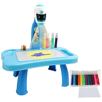 Imagen de Yolluu Proyector de juguete, juego para niños traza y dibujo, incluye 12 bolígrafos acuarela, 4 imágenes diapositivas, se adapta a 3 años en adelante