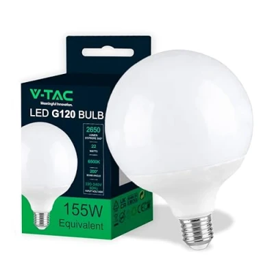 Imagen de V TAC Bombilla LED Globo Edison E27 Chip Samsung 22W (Equivalente a 155W) G120 2600 Lumen Máxima Eficiencia y Ahorro Energético 4000K Blanco Neutro
