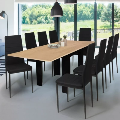 Imagen de IDMarket Dona Mesa de comedor extensible rectangular 6 10 personas, color negro, bandeja haya, 110 220 cm
