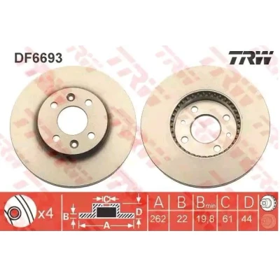 Imagen de TRW DF6693 Disco de freno 262 22 4 100 ventilado barnizado RENAULT: Megane Scenic