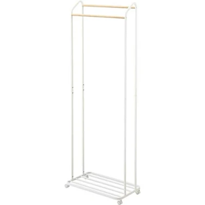 Imagen de YAMAZAKI 3516 TOWER Perchero con ruedas, blanco, Acero/Madera, minimalista, 67 x 35 172.5 cm