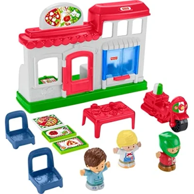 Imagen de Fisher Price Little People Pizzería con 3 Figuras, Juguete bebés +1 año (Mattel HBR79)