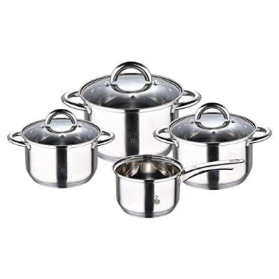 Imagen de RB RENBERG Alexander Batería de Cocina 7 Piezas Con 3 Cacerolas 18, 20 y 24cm Tapa + 1 16cm Fabricadas en Acero Inoxidable Juego Fondo Encapsulado 5 Capas