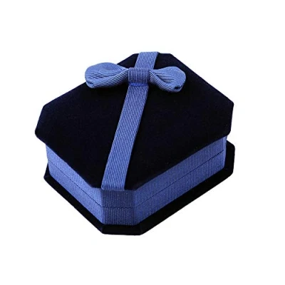 Imagen de JKJF Joyero Estuche de Terciopelo Caja Regalo con Lazo para Collar Pendiente Anillo Pulsera Azul
