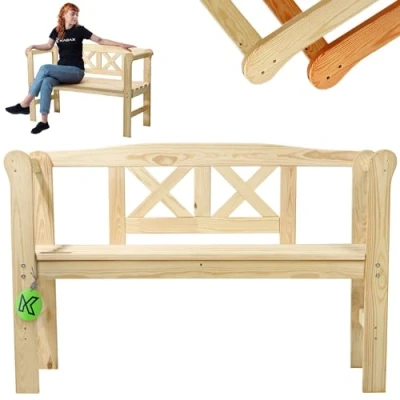 Imagen de KADAX banco de jardín, 119 x 44 76 cm, madera con espacio almacenamiento y respaldo, resistente a la intemperie para balcón (119 cm/natural/X)