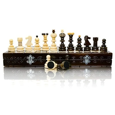 Imagen de Master of Chess Tablero Ajedrez Madera 42 cm Hecho a Mano y Grande Portatil Juego de para Niños Adultos