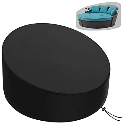Imagen de KEKAFU Funda Sofa Cama Exterior con Hebilla a Prueba de Viento, Impermeable, Jardin Redonda Tela Oxford 210D Resistente UV Negro (190 * 90 50 cm)