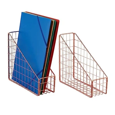 Imagen de Relaxdays Archivadores en Set de 2, DIN A4, Diseño Malla, 23 x 9 25,5 cm, Oficina y Teletrabajo, Metal, Rosa Dorado, Hierro, 25.5 cm