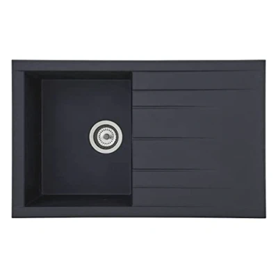 Imagen de Respekta fregadero Mineralite en negro, 1 bol, empotrado de 80 x 50 cm, apto para armarios más cm ancho
