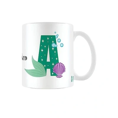 Imagen de The Little Mermaid Disney Alphabet Taza personalizada (A para Princess Ariel Design) de café cerámica 325 ml en caja regalo Producto oficial, blanco/verde