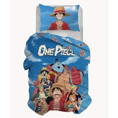 Imagen de hermet One Piece Juego de Funda nórdica Individual algodón, nórdica, edredón + Almohada, 100% Producto Oficial, (no Contiene sábana Bajera Ajustable)