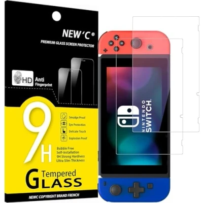Imagen de NEW&#039;C 2 Piezas, Protector Pantalla para Nintendo Switch, Cristal templado Antiarañazos, Antihuellas, Sin Burbujas, Dureza 9H, 0.33 mm Ultra Transparente, Resistente