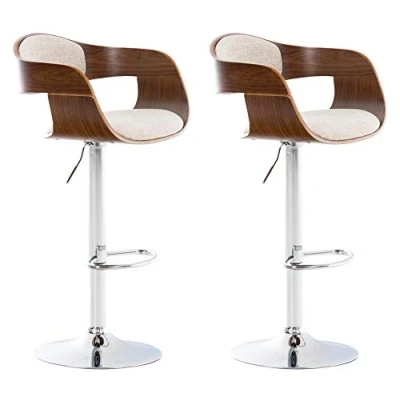 Imagen de Set De 2 Taburetes Kingston con Estructura Asiento Madera &amp; Tapizado En Tela I Altos Reagulables Altura Color:, Color:Nuez/Crema