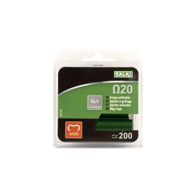 Imagen de SALKI Grapas para Cercas Ω20 Blíster de 200 Anilladas Verdes Omega 20, Diámetro 2mm.