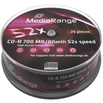 Imagen de Cd r 700mb 80min Mediarange Cake 25 52x Mr201