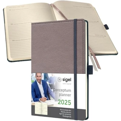 Imagen de SIGEL C2551 Conceptum Agenda semanal 2025, diseño taupe, 13,5 x 20,3 cm, tapa dura, 192 páginas, taupe