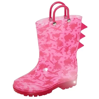 Imagen de botas de agua para niñas con luces intermitentes, dinosaurio rosa o unicornio asas y zapatos lluvia 3D, rosa, 27 EU