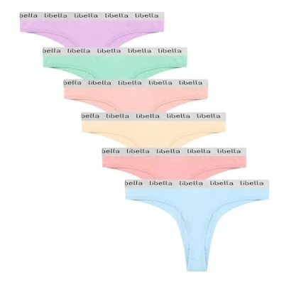 Imagen de Libella Tangas Mujer Algodón Cómoda Thong Deportivo Ropa Interior Sexy Hilos Bragas Pack de 6 Multicolor UN7 S