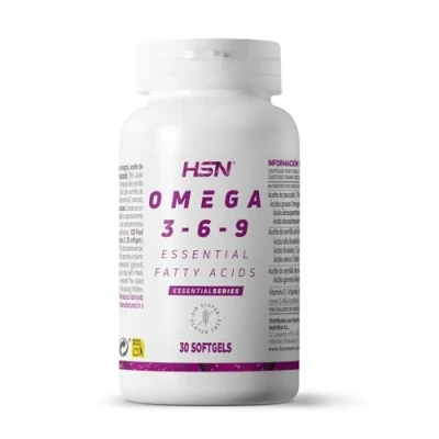 Imagen de Omega 3 6 9 de HSN 30 Perlas Aceite Pescado, Onagra y Lino Ácidos Grasos Esenciales: Linolénico + Linoleico Oleico Con Vitamina E No GMO, Sin Gluten ni Lactosa