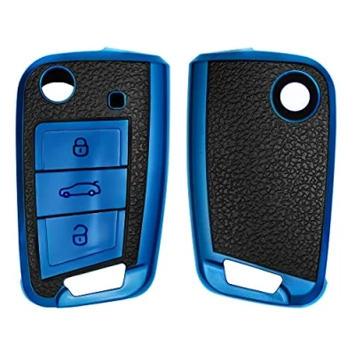 Imagen de kwmobile Funda para Mando de Coche Compatible con VW Golf 7 MK7 Carcasa TPU Tipo Cuero Botones Azul/Negro