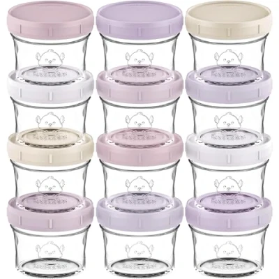 Imagen de KeaBabies Juego de 12 recipientes para congelación alimentos bebés, 60 ml, a prueba fugas, aptos microondas, almacenamiento bebés (Lilac)