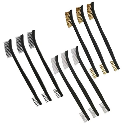 Imagen de Juego De Cepillos Alambre Mini Cepillo Rasguño Doble Extremo Para Limpiar Escoria Soldadura, Óxido y Polvo, Acero Inoxidable, Latón Nylon Con Mango 9 Piezas