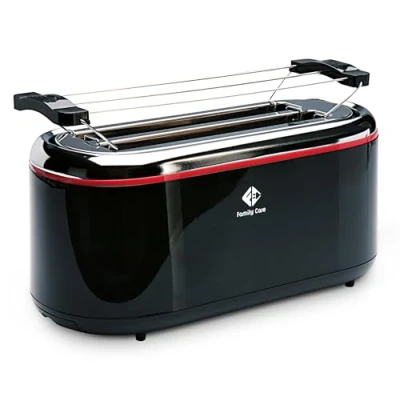 Imagen de Family Care Tostadora Pan Doble Ranura Larga 1300W 2 Rebanadas Largas de Pan, 3 Funciones, Soporte para Bollería, 7 Niveles Tueste, Cuerpo Acero Inoxidable
