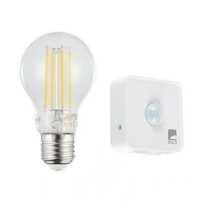 Imagen de Eglo connect.z Smart Home Set, bombilla LED E27, A60, y detector de movimiento, ZigBee, control por app, vintage transparente, 806 lúmenes, 6 vatios, blanco neutro