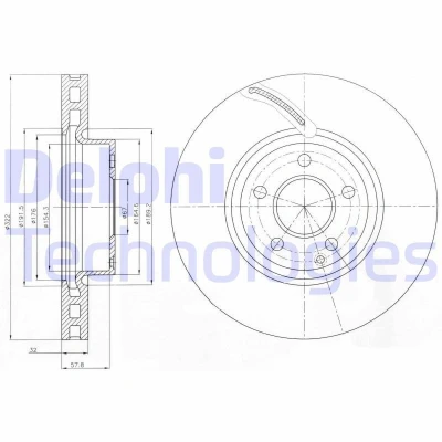 Imagen de DELPHI BG9075C Disco de freno 322 32 5 ventilado revestido altamente carbonizado sin cojinete rueda, anillo sensor ABS