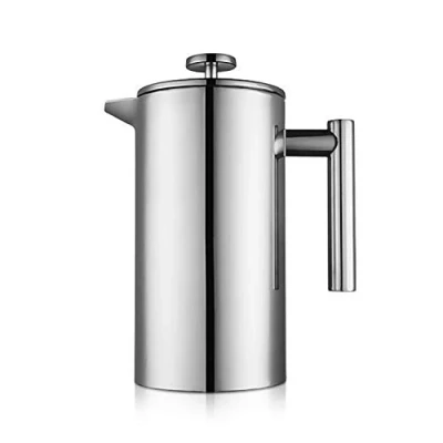 Imagen de MaxMiuly Cafetera French Press de 1,5 litros, acero inoxidable, doble pared, aislada, con 2 tamices extra, color plateado, 1500 ml