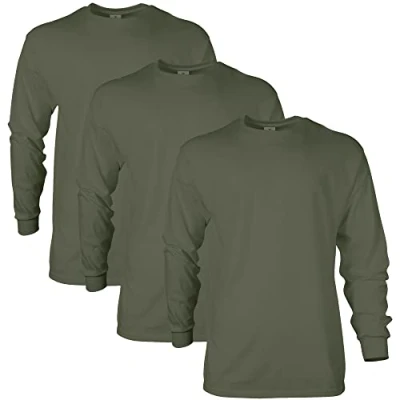 Imagen de Gildan Camiseta de Manga Larga Ultra algodón, Estilo G2400, múltiple, Verde Militar (Paquete 3), XXL (Pack 3) para Hombre