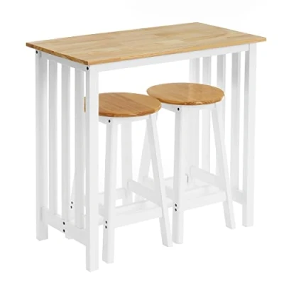 Imagen de LOLAhome Set de Mesa y 2 taburetes Madera Maciza MDF en Blanco Natural