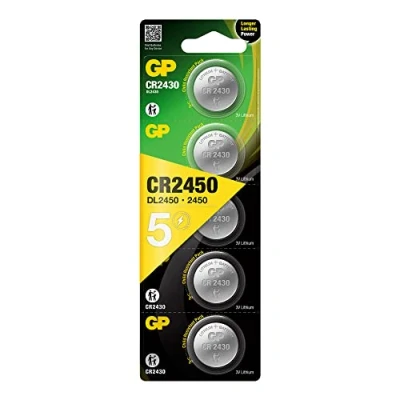 Imagen de GP CR2450 3V Pack de 5 Pilas CR 2450 Litio botón Puro, Mayor Rendimiento y duración Sin Mercurio Compuesto por 1 blíster / DL2450 envasadas Individualmente