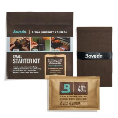 Imagen de Boveda Music Kit de iniciación pequeño (1) 49% HR estándar Control humedad bidireccional ideal para la mayoría los climas, ukelele, violín, clarinete y otros instrumentos